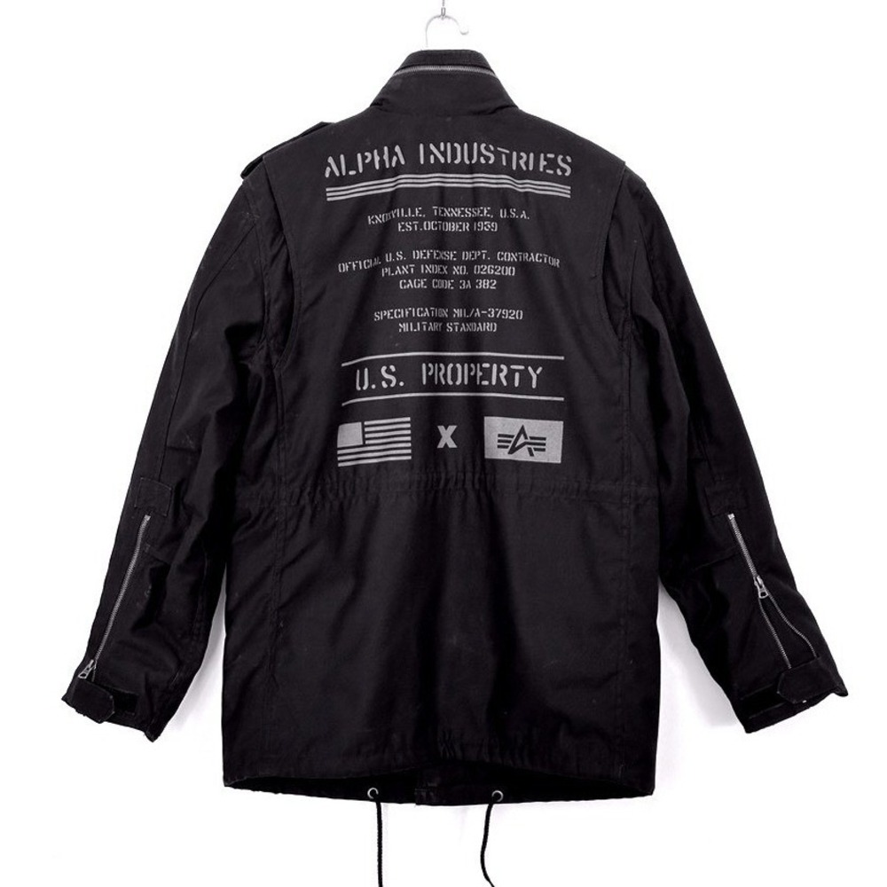 Alpha Industries M65 Field Jacket Mens Small Black Stencil Graphic Quilted Coat